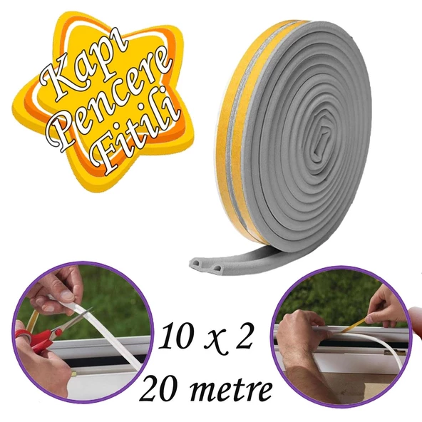 10x2=20 Metre Kapı Pencere Bandı Gri Fitili Yapışkanlı Soğuk Izolasyon Bant ürün görseli 1