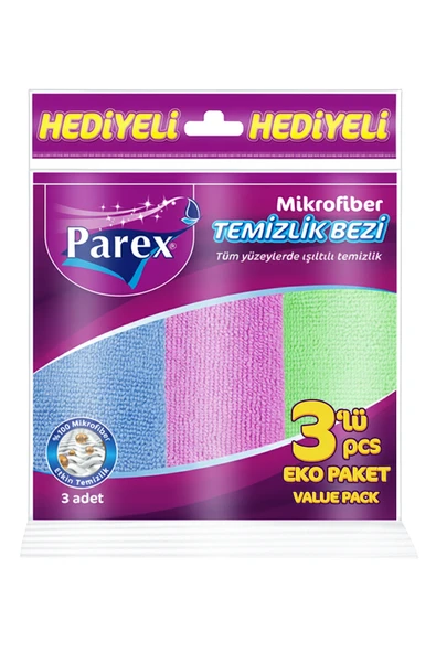 Parex Mikrofiber Karışık Renkli Temizlik Bezi 3'lü Eko Paket ürün görseli 1