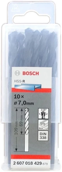 Bosch HSS-R Metal Matkap Uç 7x69x109mm 10 Parça ürün görseli 1