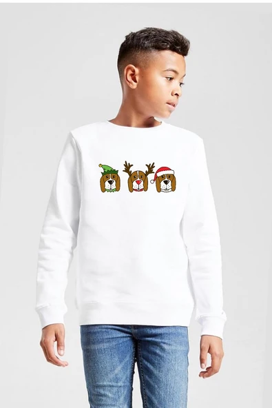 3 Wise Beagles Christmas Beyaz Çocuk 2ip Sweatshirt ürün görseli 1