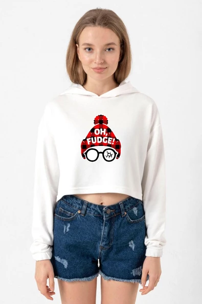 Oh Fudge Christmas Ekru Kadın Crop Kapşonlu ürün görseli 1