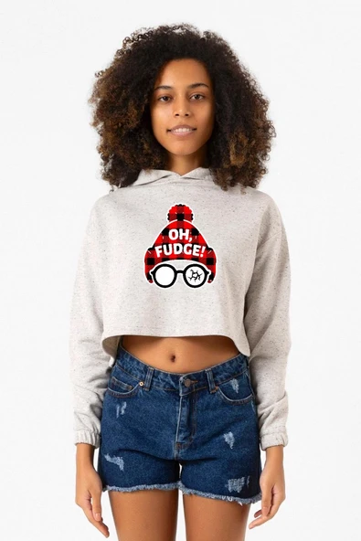 Oh Fudge Christmas Beyaz Kırçıllı Kadın Crop Kapşonlu ürün görseli 1