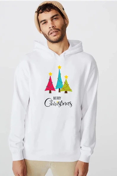 Merry Christmas Beyaz Erkek 3ip Kapşonlu  Sweatshirt ürün görseli 1