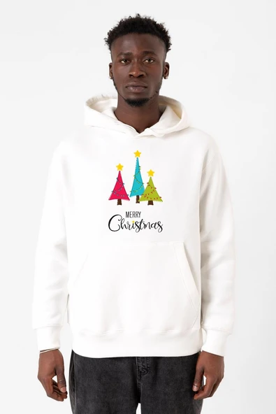 Merry Christmas Beyaz Erkek 3ip Kapşonlu Sweatshirt ürün görseli 1