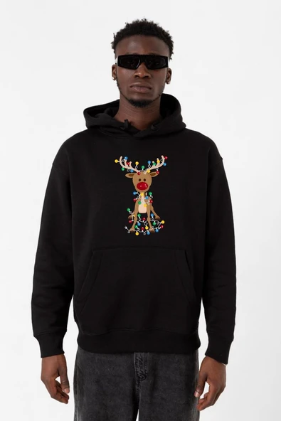 Adorable Reindeer Christmas Siyah Erkek 3ip Kapşonlu Sweatshirt ürün görseli 1