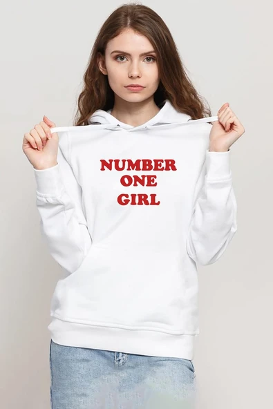 Rose Number One Girl Beyaz Kadın 3ip Kapşonlu Sweatshirt ürün görseli 1