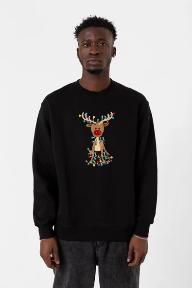 Adorable Reindeer Christmas Siyah Erkek 2ip Sweatshirt ürün görseli 1