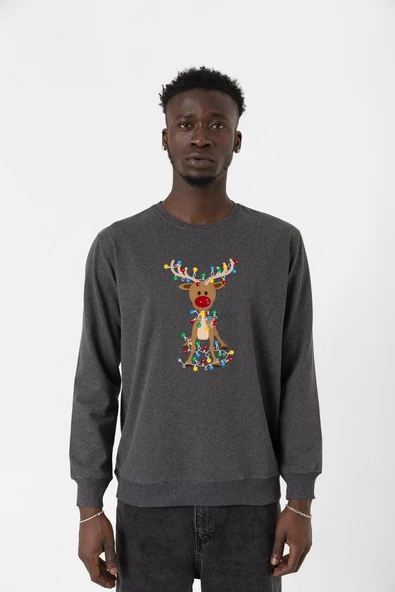 Adorable Reindeer Christmas Füme Erkek 2ip Sweatshirt ürün görseli 1