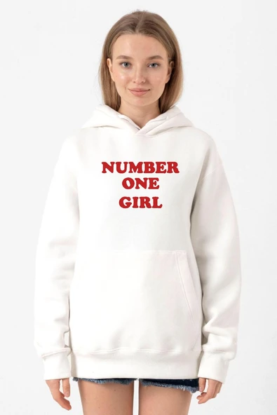 Rose Number One Girl Beyaz Kadın 3ip Kapşonlu Sweatshirt ürün görseli 1