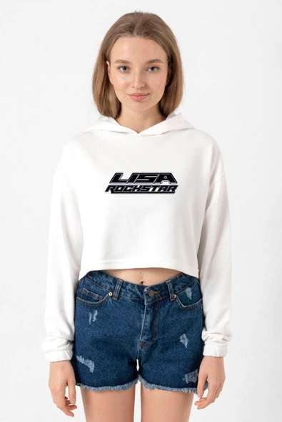 Lisa Rockstar Ekru Kadın Crop Kapşonlu ürün görseli 1