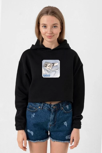 Babymonster Forever Siyah Kadın Crop Kapşonlu ürün görseli 1