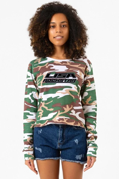 Lisa Rockstar Kamuflaj Ekstra Uzunkol Sweatshirt ürün görseli 1