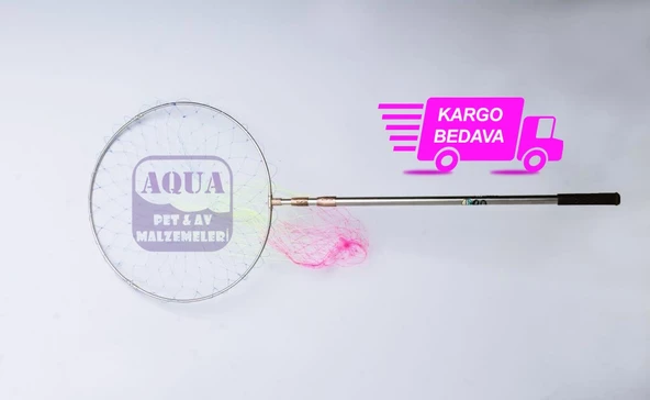 Balıkçı Kepçesi Tam Boy 240 cm Kapalı Boy 77 cm Paslanmaz Çelik Krom Geniş Göz Misina Torlu Çap 50 cm. Sap 190 cm Lüks Kepçe ürün görseli 1