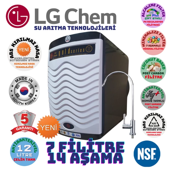 LG Chem GOLD SİYAH BEYAZ 12 LİTRE 7 FİLTRE 14 AŞAMA SU ARITMA CİHAZI ürün görseli 1