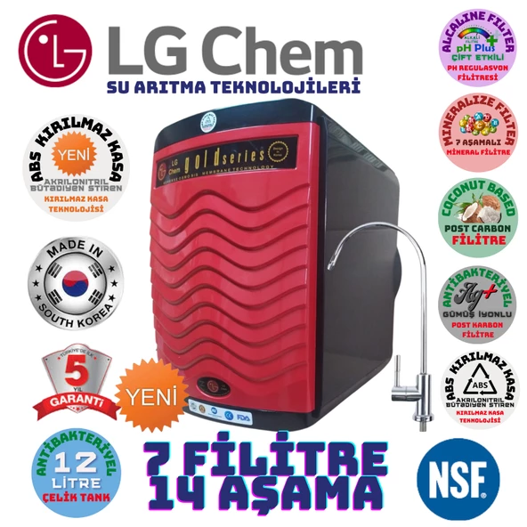 LG Chem GOLD SİYAH KIRMIZI 12 LİTRE 7 FİLTRE 14 AŞAMA SU ARITMA CİHAZI ürün görseli 1