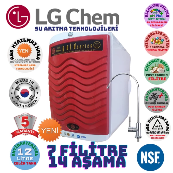 LG Chem GOLD BEYAZ KIRMIZI  12 LİTRE 7 FİLTRE 14 AŞAMA SU ARITMA CİHAZI ürün görseli 1