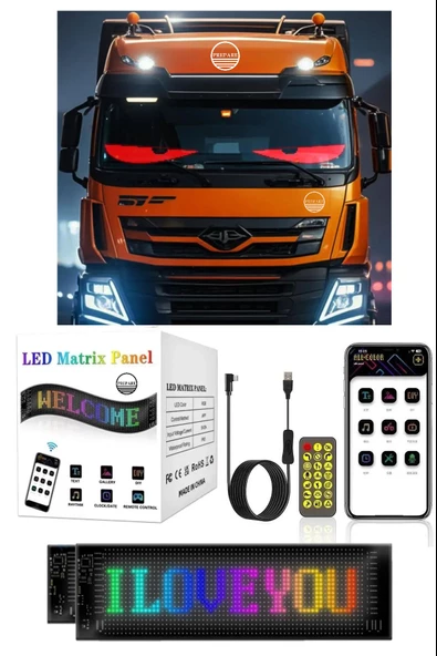 Tır Kamyon Uyumlu 60 cm Led Matrx RGB Panel Kumandalı 4 Mt Kablolu ürün görseli 1