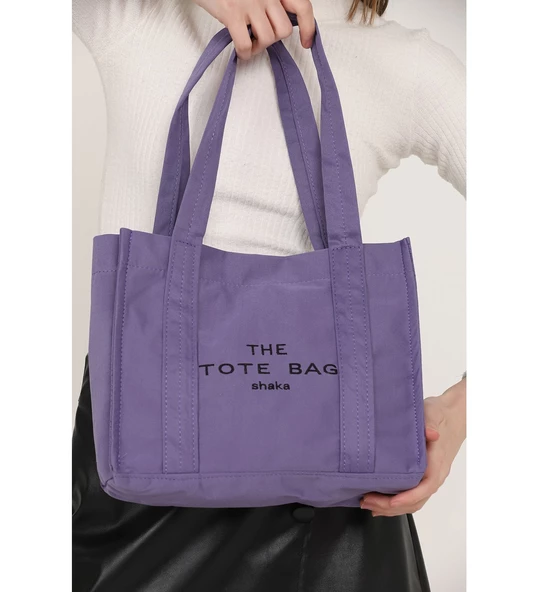 Lila U45 Çıt Çıt Kapatmalı The Tote Bag İşlemeli Kanvas Kumaş Günlük Kadın Kol ve Omuz Çantası 25x30 ürün görseli 1