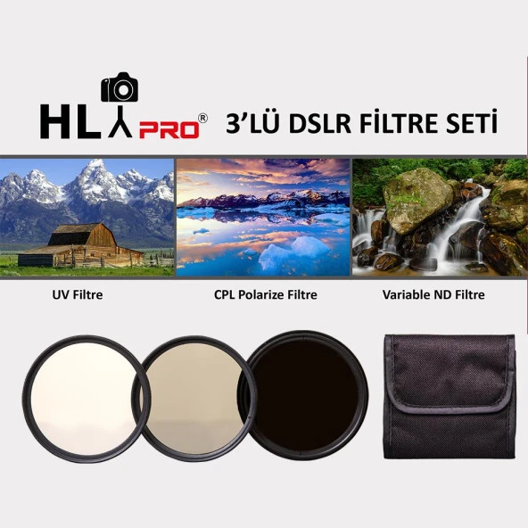 Cazipshop 49mm Uv+Cpl+Nd Vairable Çantalı Filtre Seti ürün görseli 1