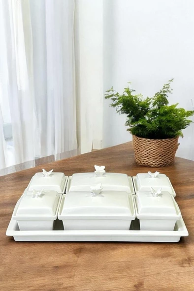 Digithome 6'lı Kelebekli Porselen Kahvaltılık Set POR356BY 1-1-289 ürün görseli 1