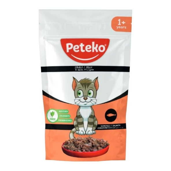 PETEKO 24 ADET JÖLELİ PARÇA ETLİ YETİŞKİN KEDİ YAŞ MAMASI SOMONLU 85 GRAM ürün görseli 1