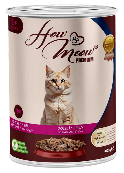 HOW MEOW 12 ADET JÖLELİ PARÇA ETLİ YETİŞKİN KEDİ YAŞ MAMASI BİFTEKLİ 400 GRAM ürün görseli 1