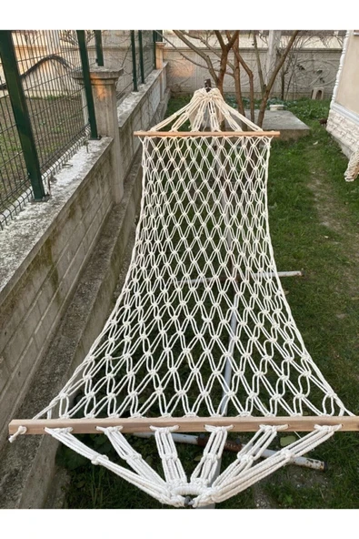Pamuk Hamak Çift Örgülü Ultra Dayanıklı Kaliteli Hamak Tek Kişilik Hamak Bağlama İpi Hediyeli 220 Cm ürün görseli 1