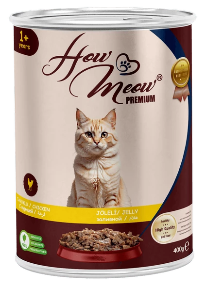 HOW MEOW 12 ADET JÖLELİ PARÇA ETLİ YETİŞKİN KEDİ YAŞ MAMASI TAVUKLU 400 GRAM ürün görseli 1