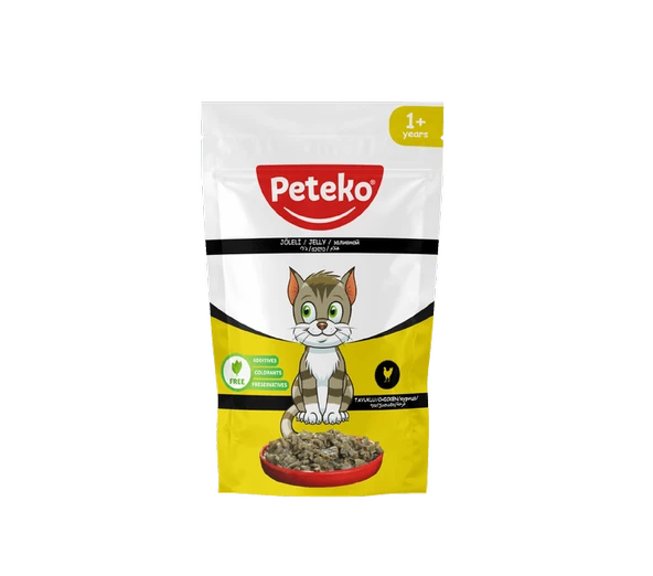 PETEKO 24 ADET JÖLELİ PARÇA ETLİ YETİŞKİN KEDİ YAŞ MAMASI TAVUKLU 85 GRAM ürün görseli 1