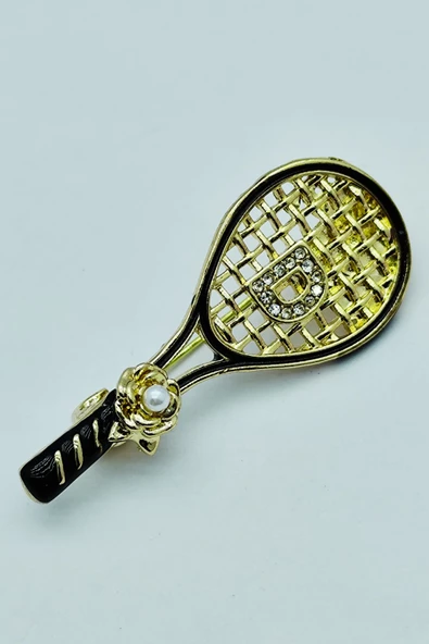 İnci Detaylı Tenis Raketi Broş ürün görseli 1