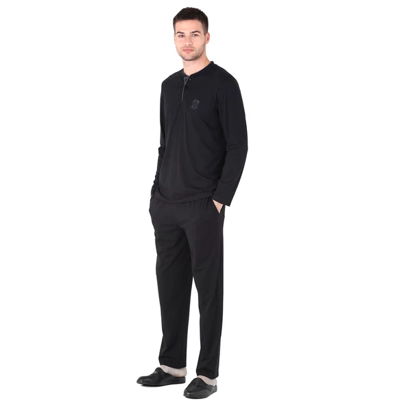 D'S Damat Pijama Takımı Yarım Patlı Uzunkol Siyah ürün görseli 1