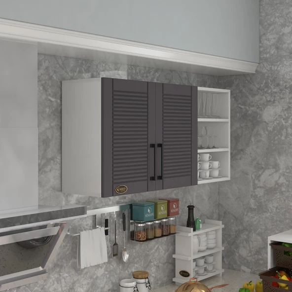 Kenzlife hazır mutfak dolabı maydanoz90 gri mod2 90*120*32 mebran kapak suntalam gövde ürün görseli 1