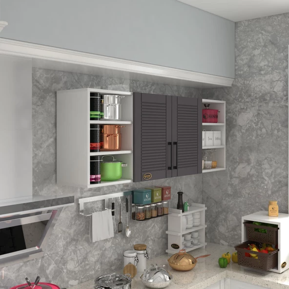 Kenzlife hazır mutfak dolabı domates60 gri mod2 60*160*32 mebran kapak suntalam gövde ürün görseli 1