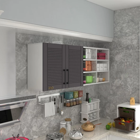 Kenzlife hazır mutfak dolabı zencefil60 gri mod2 60*160*32 mebran kapak suntalam gövde ürün görseli 1