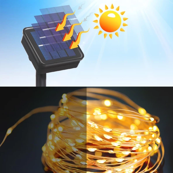 Güneş Enerjili 20 Metre 8 Mod Gün Işığı LED Işık Şeridi ürün görseli 1