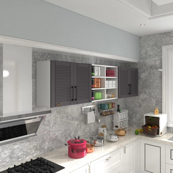 Kenzlife hazır mutfak dolabı bulgur60 gri mod2 60*240*32 mebran kapak suntalam gövde ürün görseli 1