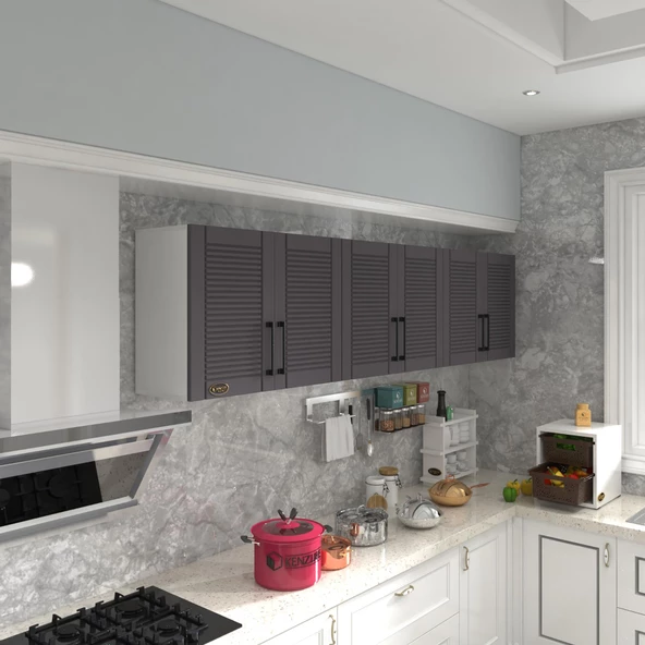 Kenzlife hazır mutfak dolabı elma90 gri mod2 90*240*32 mebran kapak suntalam gövde ürün görseli 1