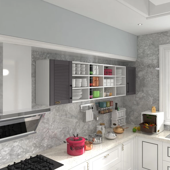 Kenzlife hazır mutfak dolabı kavun90 gri mod2 90*240*32 mebran kapak suntalam gövde ürün görseli 1