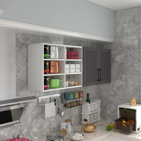 Kenzlife hazır mutfak dolabı patlıcan90 gri mod2 90*160*32 mebran kapak suntalam gövde ürün görseli 1