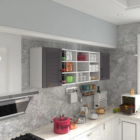 Kenzlife hazır mutfak dolabı nohut90 gri mod2 90*200*32 mebran kapak suntalam gövde ürün görseli 1