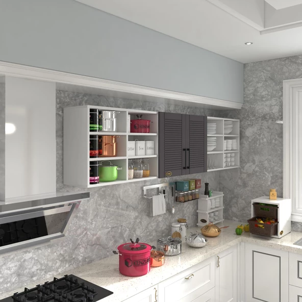 Kenzlife hazır mutfak dolabı mercimek60 gri mod2 60*240*32 mebran kapak suntalam gövde ürün görseli 1