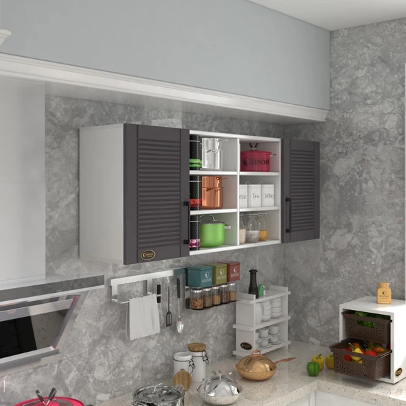 Kenzlife hazır mutfak dolabı biber90 gri mod2 90*160*32 mebran kapak suntalam gövde ürün görseli 1