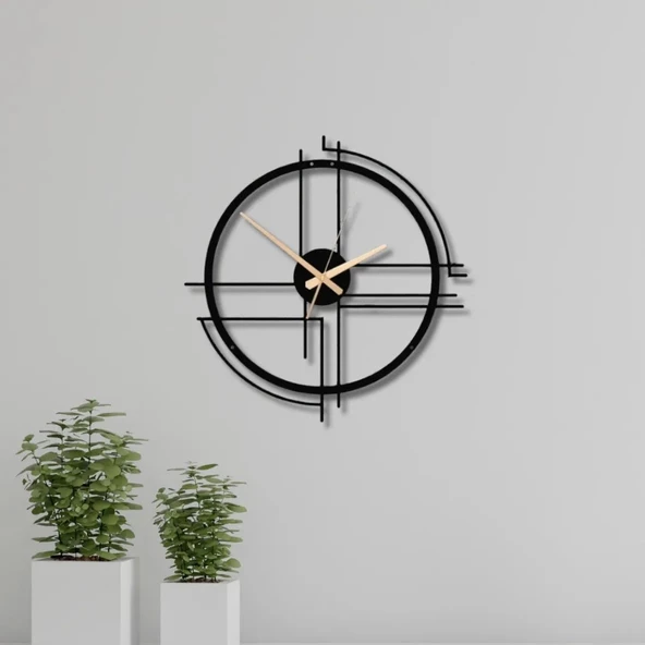Metal Duvar Saati Çerçeve Detaylı Geometrik Görünüm Rakamsız Dekoratif Saat ürün görseli 1