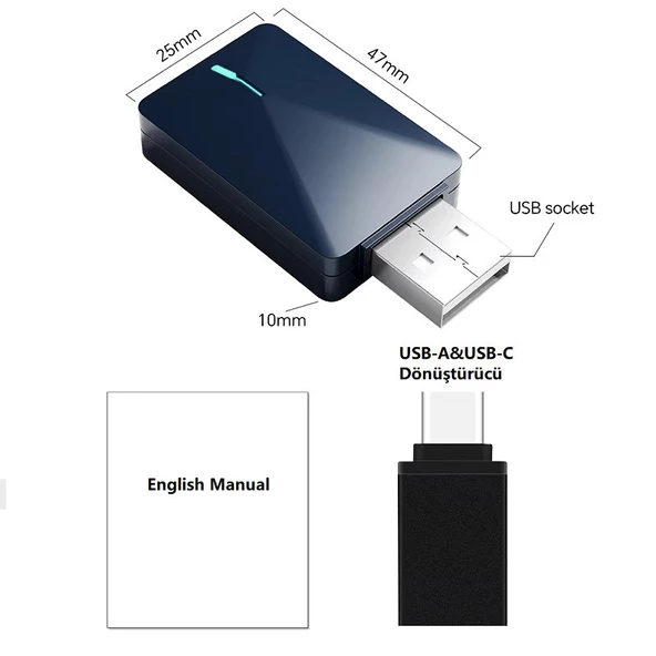Yate10 Kablosuz Android Auto/Car Play USB Dongle - Resim 3