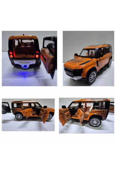 HEPSİLAZIM Diecast Model Metal Oyuncak Araba Land Rover Jip Defender Modifiyeli Koleksiyon Jeep 20cm Suv Oranj ürün görseli 1
