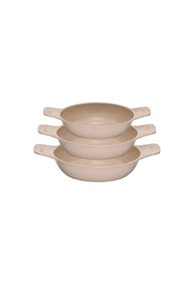 Thermoad 3'Lü 18-20-22 Cm Güveç Sahan Set Kapaksız -Vizon Renk ürün görseli 1