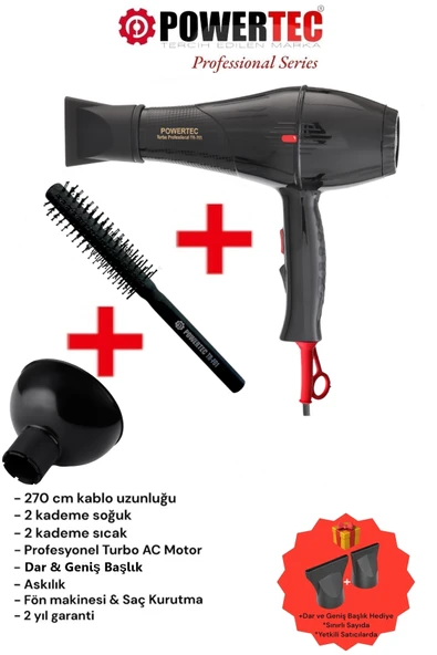 Powertec TR-701 Fön Makinesi + Vigo Başlık + Fön Fırçası ürün görseli 1