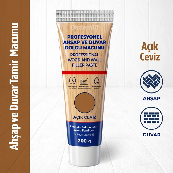 Ahşap Parke Duvar Tamir Macunu Açık Ceviz Mobilya Dolgu Çatlak Giderici 200 Gr Kullanıma Hazır ürün görseli 1