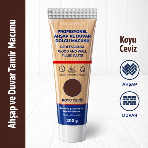 Ahşap Parke Duvar Tamir Macunu Koyu Ceviz Mobilya Dolgu Çatlak Giderici 200 Gr Kullanıma Hazır ürün görseli 1
