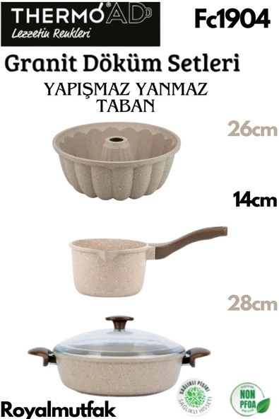 Thermoad 3'Lü Vizon Set (Sosluk&Sütlük-Kek Kalıbı-28 Cm Karnıyarık Tenceresi) ürün görseli 1